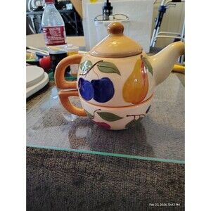 Rommel Nueva for Sapama Tea For One Set Vintage Fruit Teapot & Cup Pear Plum